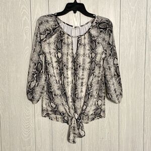 West K White Black Snakeskin Print Sheer Blouse Size Small NWOT